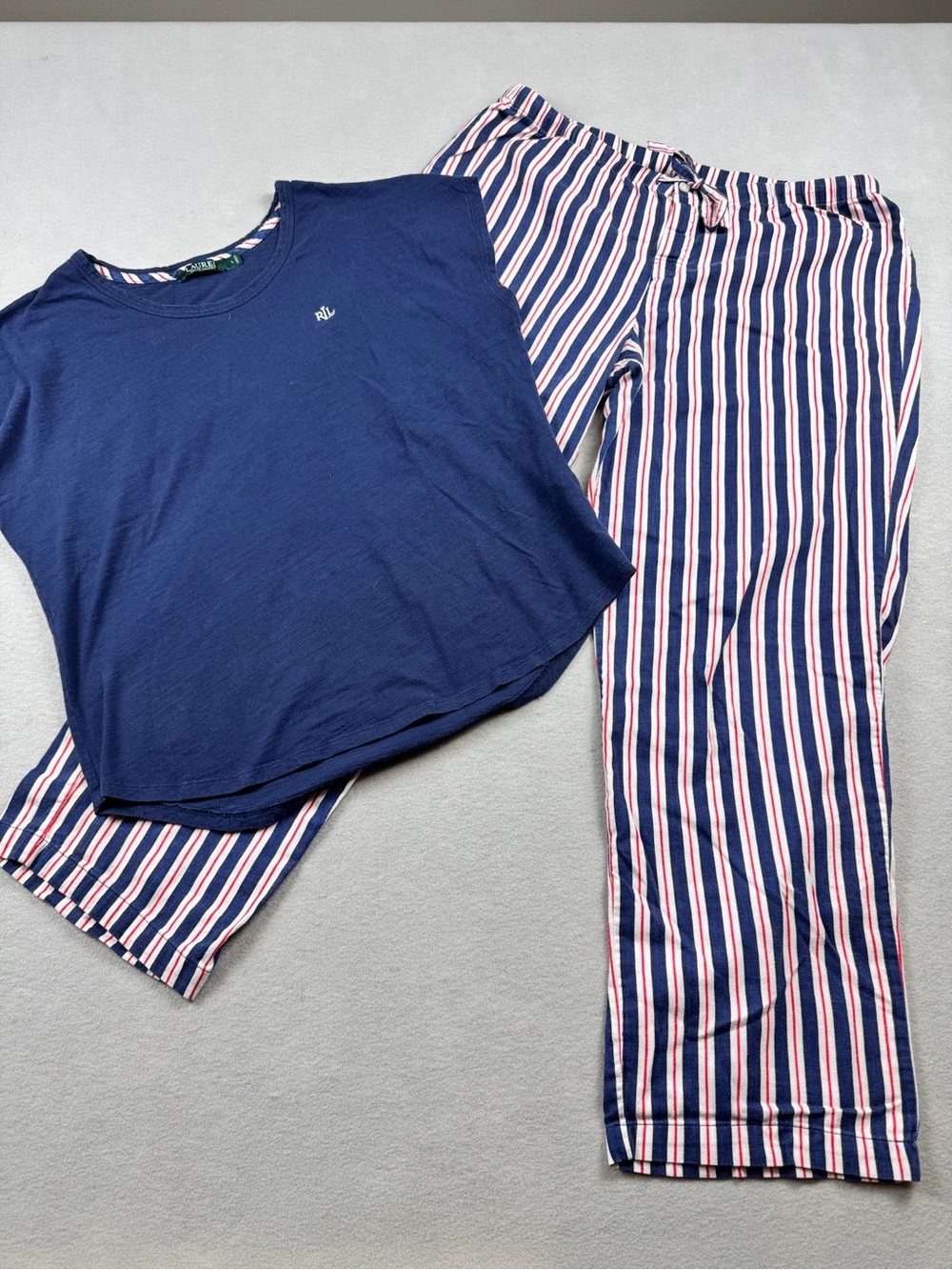 Lauren Ralph Lauren Pajamas Set Large Women's Blue Stripe Pants Shirt Top